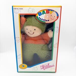 NEW Vintage Zapf Creation Baby Softline Doll Rattle Green Hat Orange Pants